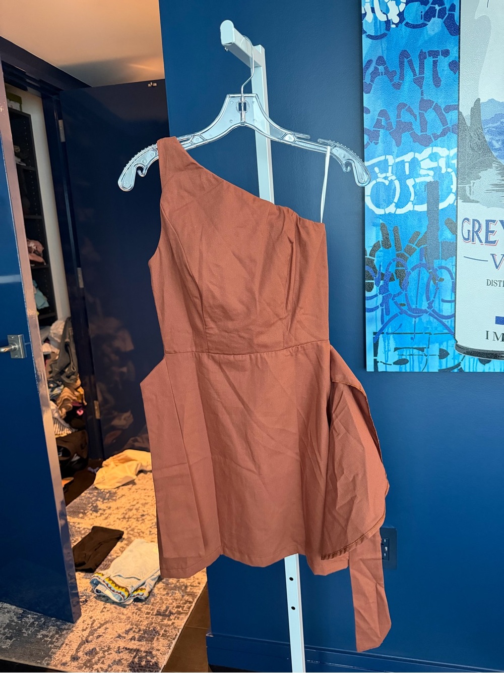 Asymmetrical One-Shoulder Mini Dress in Rust